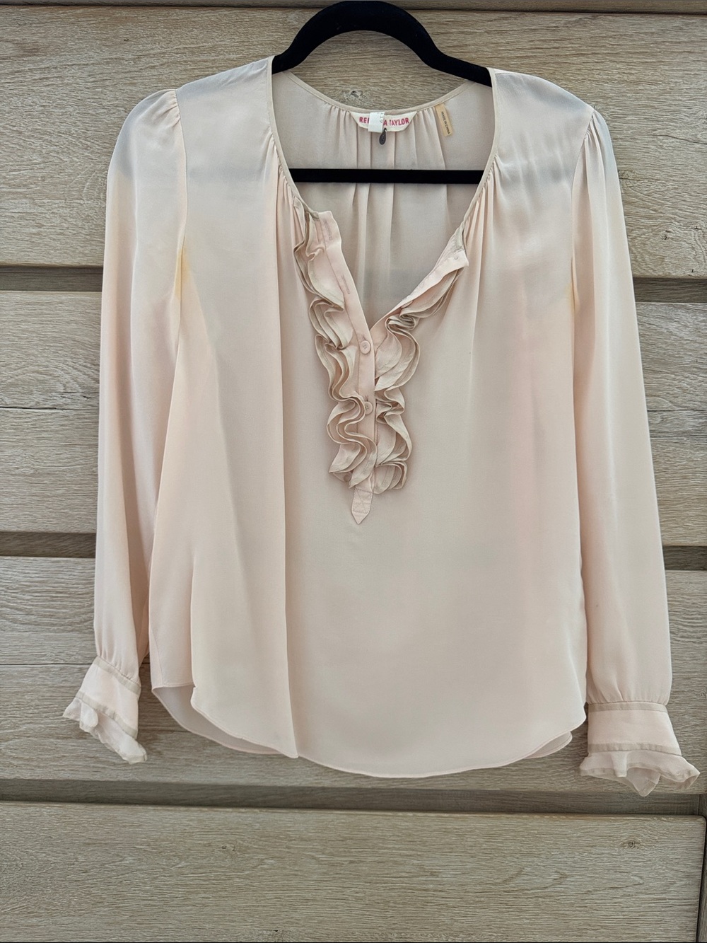 Creamy Pink Rebecca Taylor Ruffle V-Neck Blouse WOUNDED